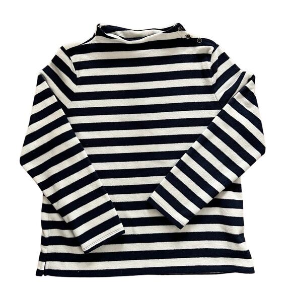 Talbots Navy White Striped Gold Button Soft Fleece Mockneck Pullover XL - Picture 1 of 5